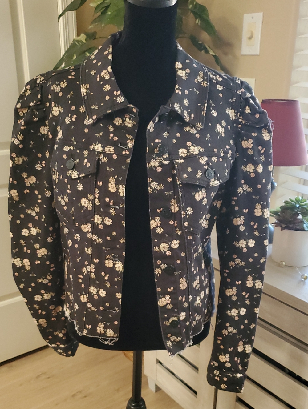 Celebrity Pink Black Floral Denim Jacket